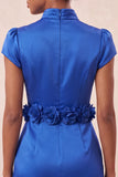 Groene highneck bodycon satijnen mouwen homecoming jurk met 3D-bloemen