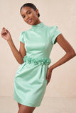 Groene highneck bodycon satijnen mouwen homecoming jurk met 3D-bloemen