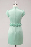 Groene highneck bodycon satijnen mouwen homecoming jurk met 3D-bloemen