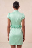 Groene highneck bodycon satijnen mouwen homecoming jurk met 3D-bloemen