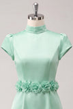Groene highneck bodycon satijnen mouwen homecoming jurk met 3D-bloemen