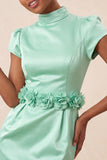 Groene highneck bodycon satijnen mouwen homecoming jurk met 3D-bloemen