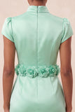 Groene highneck bodycon satijnen mouwen homecoming jurk met 3D-bloemen
