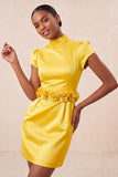 Groene highneck bodycon satijnen mouwen homecoming jurk met 3D-bloemen