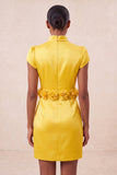 Groene highneck bodycon satijnen mouwen homecoming jurk met 3D-bloemen