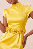Groene highneck bodycon satijnen mouwen homecoming jurk met 3D-bloemen