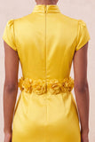 Groene highneck bodycon satijnen mouwen homecoming jurk met 3D-bloemen