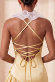 Paarse Bodycon halter neck satijnen homecomingjurk met gerimpelde homecoming jurk en 3D-bloemen