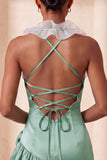 Paarse Bodycon halter neck satijnen homecomingjurk met gerimpelde homecoming jurk en 3D-bloemen
