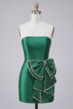 Donkergroene strapless bodycon parelmoer veter achterjurk homecoming jurk met strik om de taille