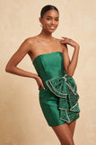Donkergroene strapless bodycon parelmoer veter achterjurk homecoming jurk met strik om de taille