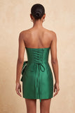 Donkergroene strapless bodycon parelmoer veter achterjurk homecoming jurk met strik om de taille