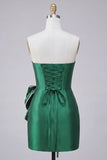 Donkergroene strapless bodycon parelmoer veter achterjurk homecoming jurk met strik om de taille