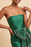 Donkergroene strapless bodycon parelmoer veter achterjurk homecoming jurk met strik om de taille