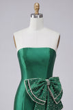 Donkergroene strapless bodycon parelmoer veter achterjurk homecoming jurk met strik om de taille