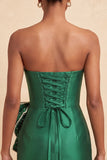 Donkergroene strapless bodycon parelmoer veter achterjurk homecoming jurk met strik om de taille