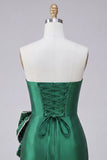 Donkergroene strapless bodycon parelmoer veter achterjurk homecoming jurk met strik om de taille