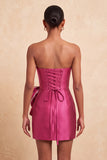 Donkergroene strapless bodycon parelmoer veter achterjurk homecoming jurk met strik om de taille