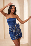 Donkergroene strapless bodycon parelmoer veter achterjurk homecoming jurk met strik om de taille