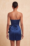 Donkergroene strapless bodycon parelmoer veter achterjurk homecoming jurk met strik om de taille