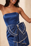 Donkergroene strapless bodycon parelmoer veter achterjurk homecoming jurk met strik om de taille