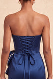 Donkergroene strapless bodycon parelmoer veter achterjurk homecoming jurk met strik om de taille