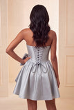 A-lijn mintgroen satijn strapless veter op de achterkant parel korset homecoming jurk met strik