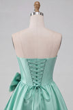 A-lijn mintgroen satijn strapless veter op de achterkant parel korset homecoming jurk met strik