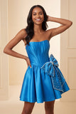 A-lijn mintgroen satijn strapless veter op de achterkant parel korset homecoming jurk met strik