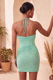 Marineblauwe bodycon halter hals korset met gerimpelde homecoming-jurk met kralen