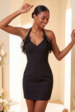 Paarse bodycon halterhals met veter homecomingjurk met ruches
