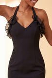Paarse bodycon halterhals met veter homecomingjurk met ruches