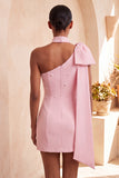 Bodycon Eenschouder lichtblauwe parelmoer strik Homecoming jurk met zijmantel