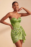Lichtgele bodycon Sweetheart gerimpelde pailletten met veter thuis thuisjurk met sjerp