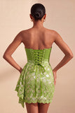 Lichtgele bodycon Sweetheart gerimpelde pailletten met veter thuis thuisjurk met sjerp