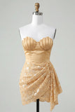 Lichtgele bodycon Sweetheart gerimpelde pailletten met veter thuis thuisjurk met sjerp