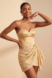 Lichtgele bodycon Sweetheart gerimpelde pailletten met veter thuis thuisjurk met sjerp