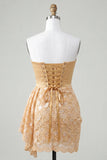 Lichtgele bodycon Sweetheart gerimpelde pailletten met veter thuis thuisjurk met sjerp