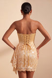 Lichtgele bodycon Sweetheart gerimpelde pailletten met veter thuis thuisjurk met sjerp