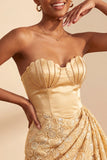 Lichtgele bodycon Sweetheart gerimpelde pailletten met veter thuis thuisjurk met sjerp