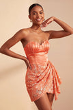 Lichtgele bodycon Sweetheart gerimpelde pailletten met veter thuis thuisjurk met sjerp