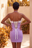 Lichtpaarse bodycon halterhals met geraffe kralenjurk homecoming jurk met kant op de rug