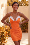 Lichtpaarse bodycon halterhals met geraffe kralenjurk homecoming jurk met kant op de rug