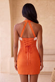 Fuchsia Bodycon halter hals met ruches en kanten achterin homecoming jurk met kralen