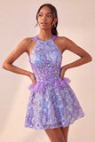 Lake Blue korset halter hals pailletten A-lijn ruches kant achter homecoming jurk