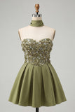 Olive A-lijn sweetheart bloemen homecoming jurk met veter op de rug