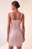 Hemelsblauwe bodycon vierkante hals pailletten met gerimpelde kant achter homecoming jurk met split