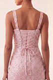 Hemelsblauwe bodycon vierkante hals pailletten met gerimpelde kant achter homecoming jurk met split