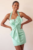 Bodycon Mint Green halter hals satijn veter Back Homecoming jurk met strik