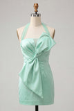 Bodycon Mint Green halter hals satijn veter Back Homecoming jurk met strik